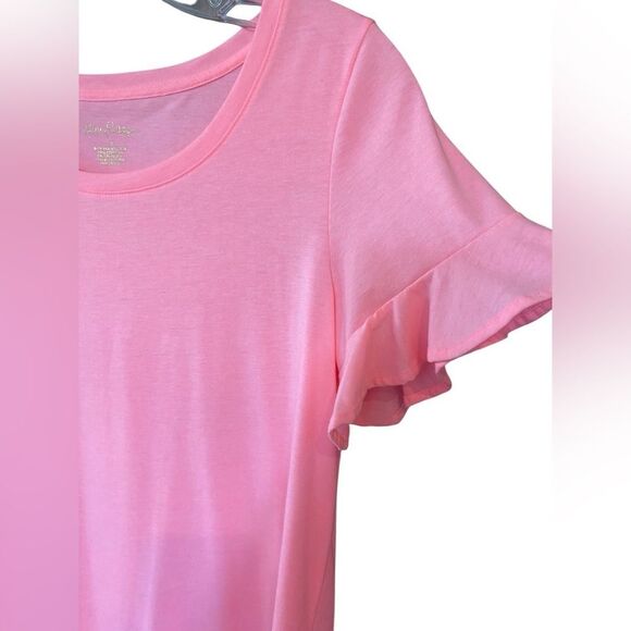 Lilly Pulitzer Sz S Light Pink Short Sleeve Flutter Sleeves Cotton T-Shirt - Picture 3 of 6